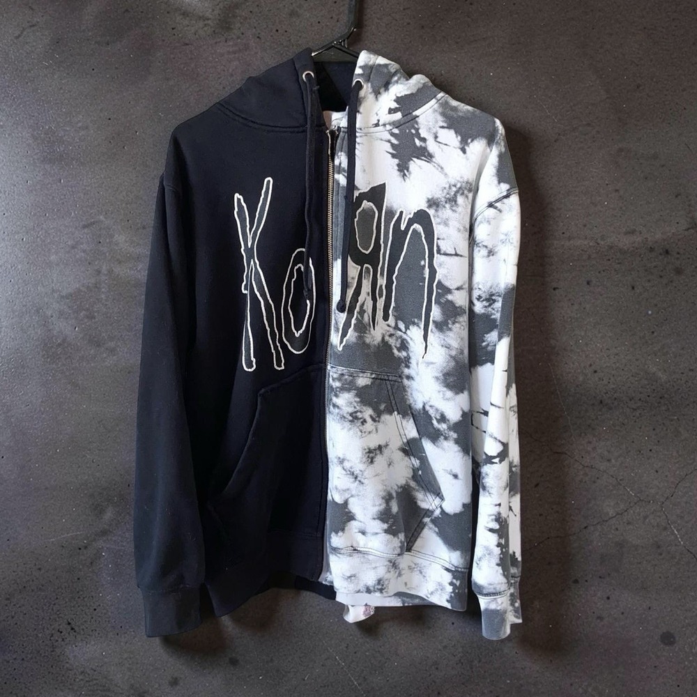 Korn Hoodie Mens Small Split Logo Tie-Dye Full Zip Jacket Spell Out Metal Band